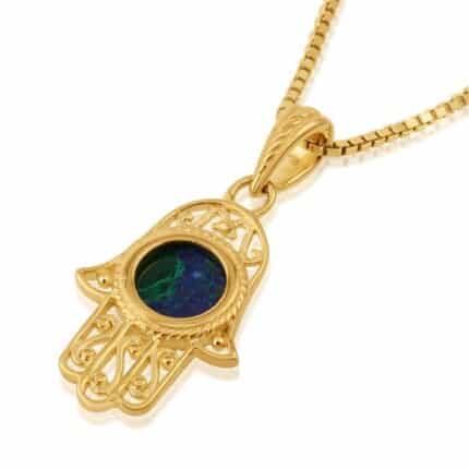 Hamsa Necklace - Gold Plating and Eilat Stone